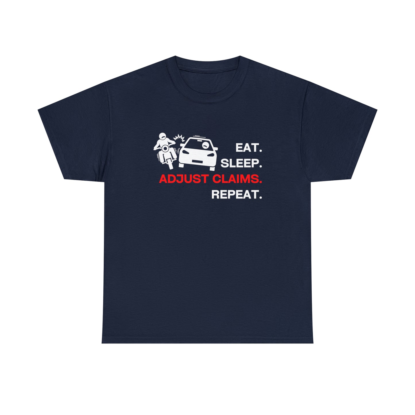 Claims Adjuster (Motorcyclist / Car / White) Unisex Heavy Cotton Tee