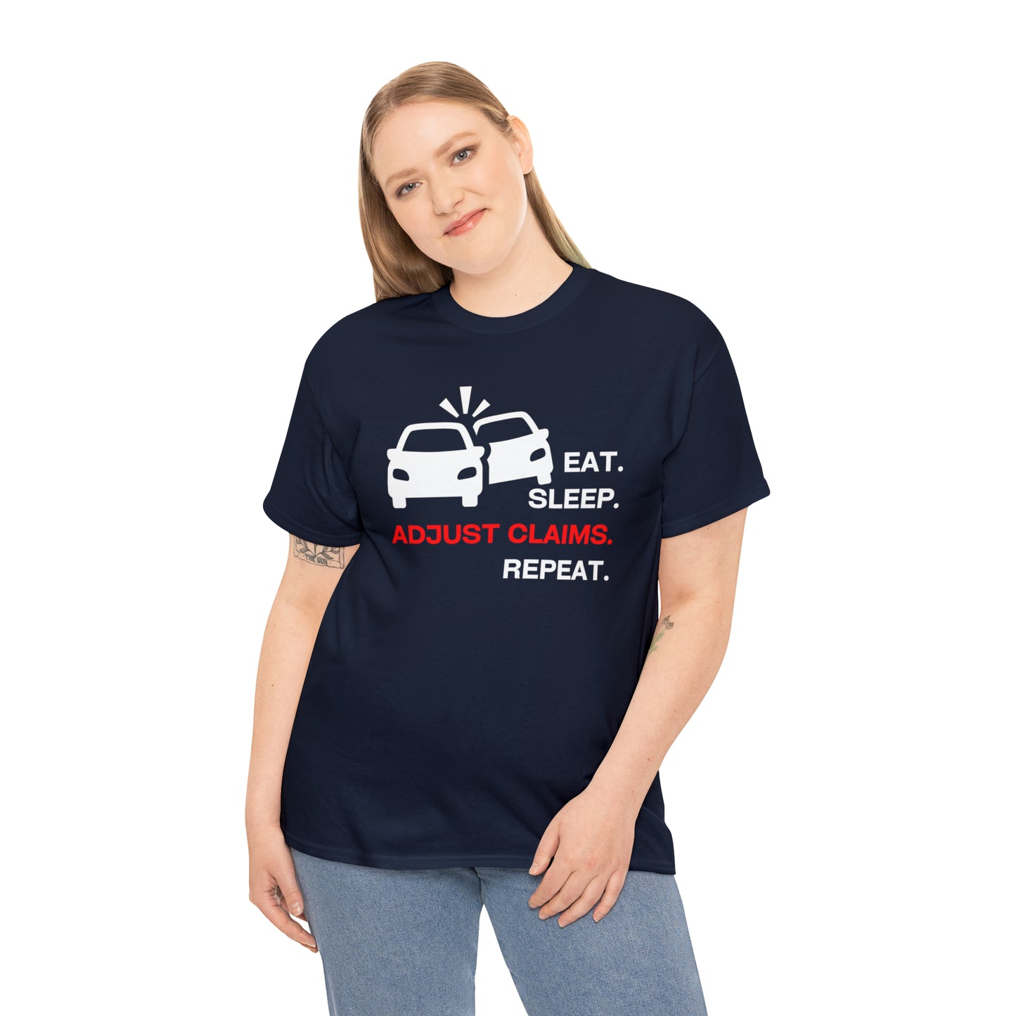 Claims Adjuster (Double Car/ White Print) Unisex Heavy Cotton Tee