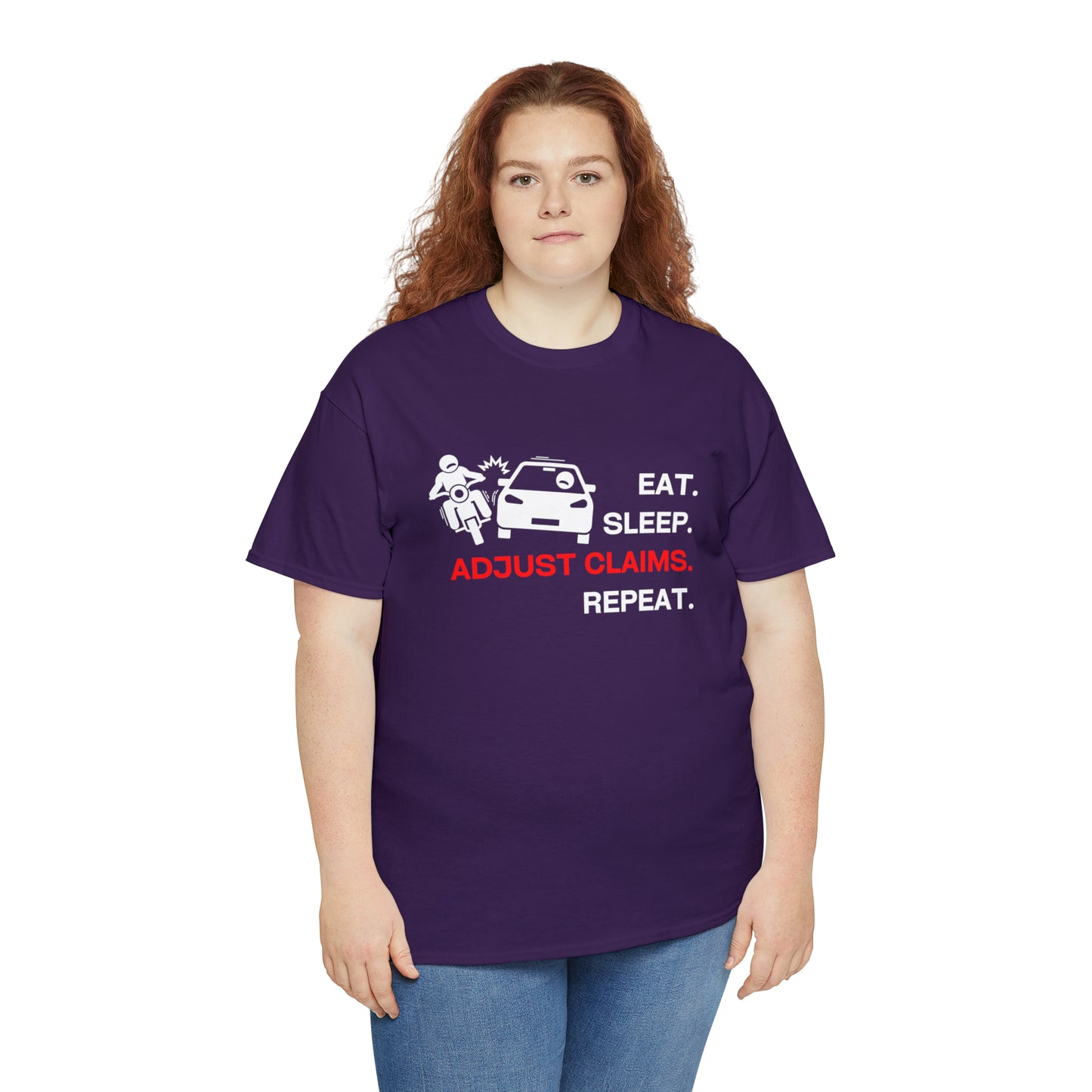 Claims Adjuster (Motorcyclist / Car / White) Unisex Heavy Cotton Tee