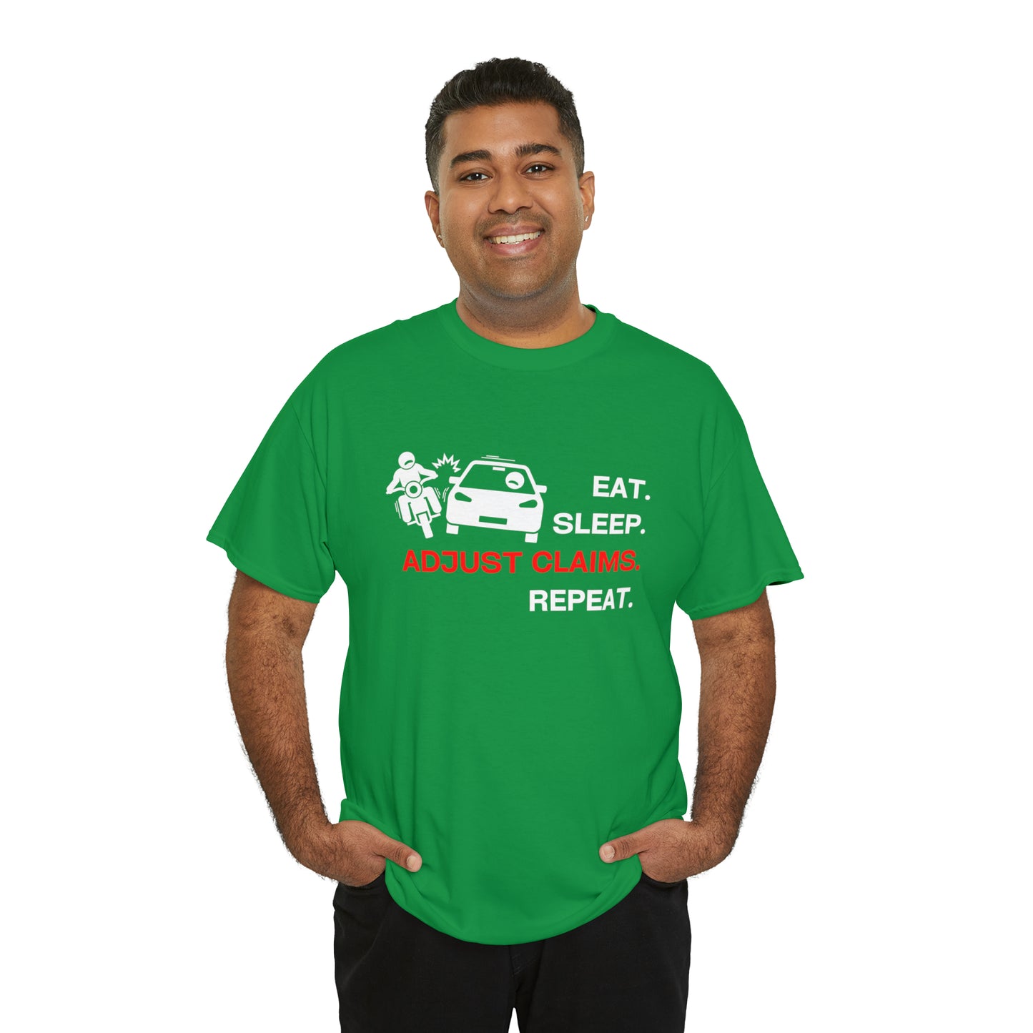 Claims Adjuster (Motorcyclist / Car / White) Unisex Heavy Cotton Tee