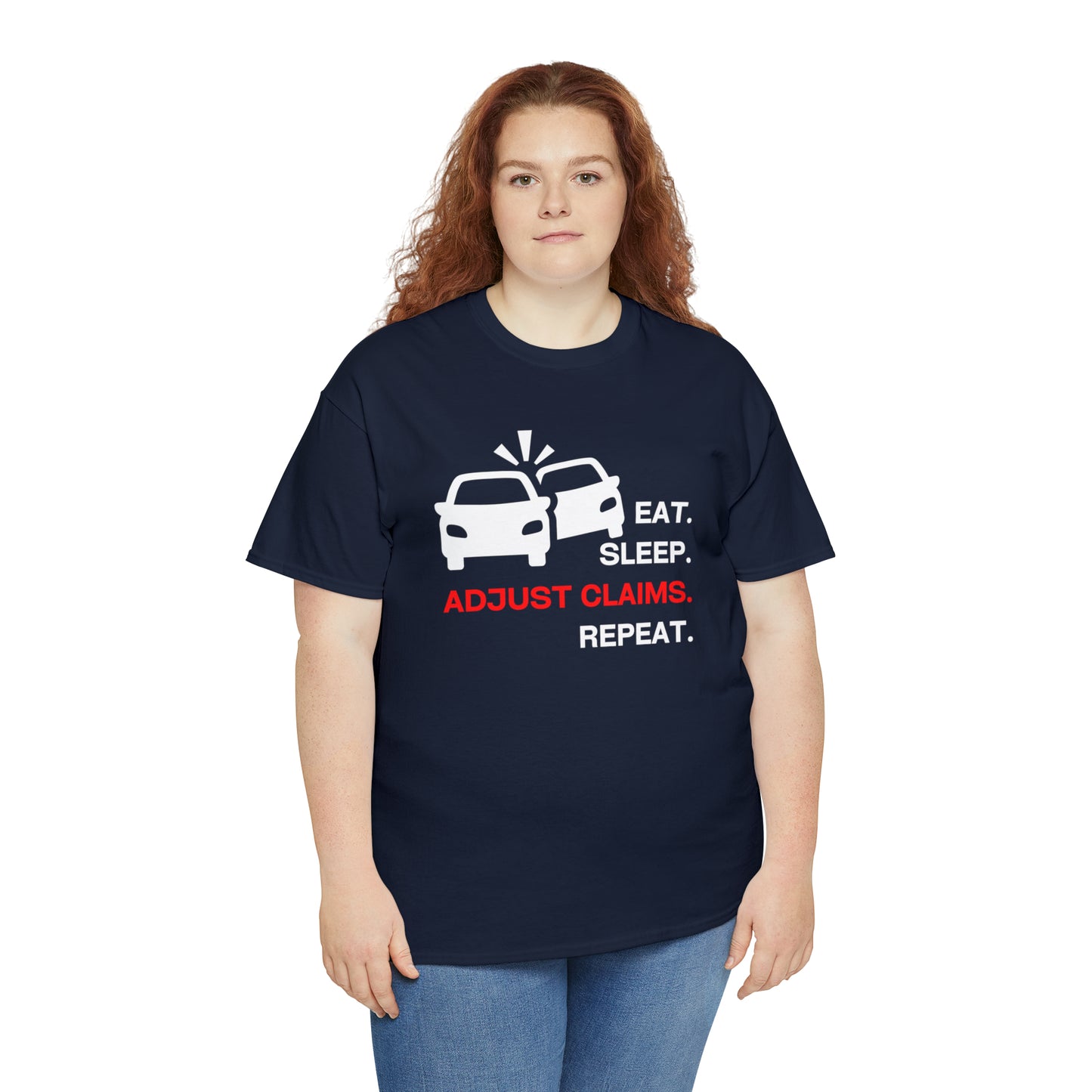 Claims Adjuster (Double Car/ White Print) Unisex Heavy Cotton Tee
