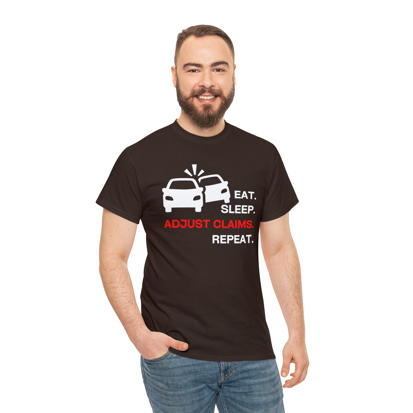 Claims Adjuster (Double Car/ White Print) Unisex Heavy Cotton Tee