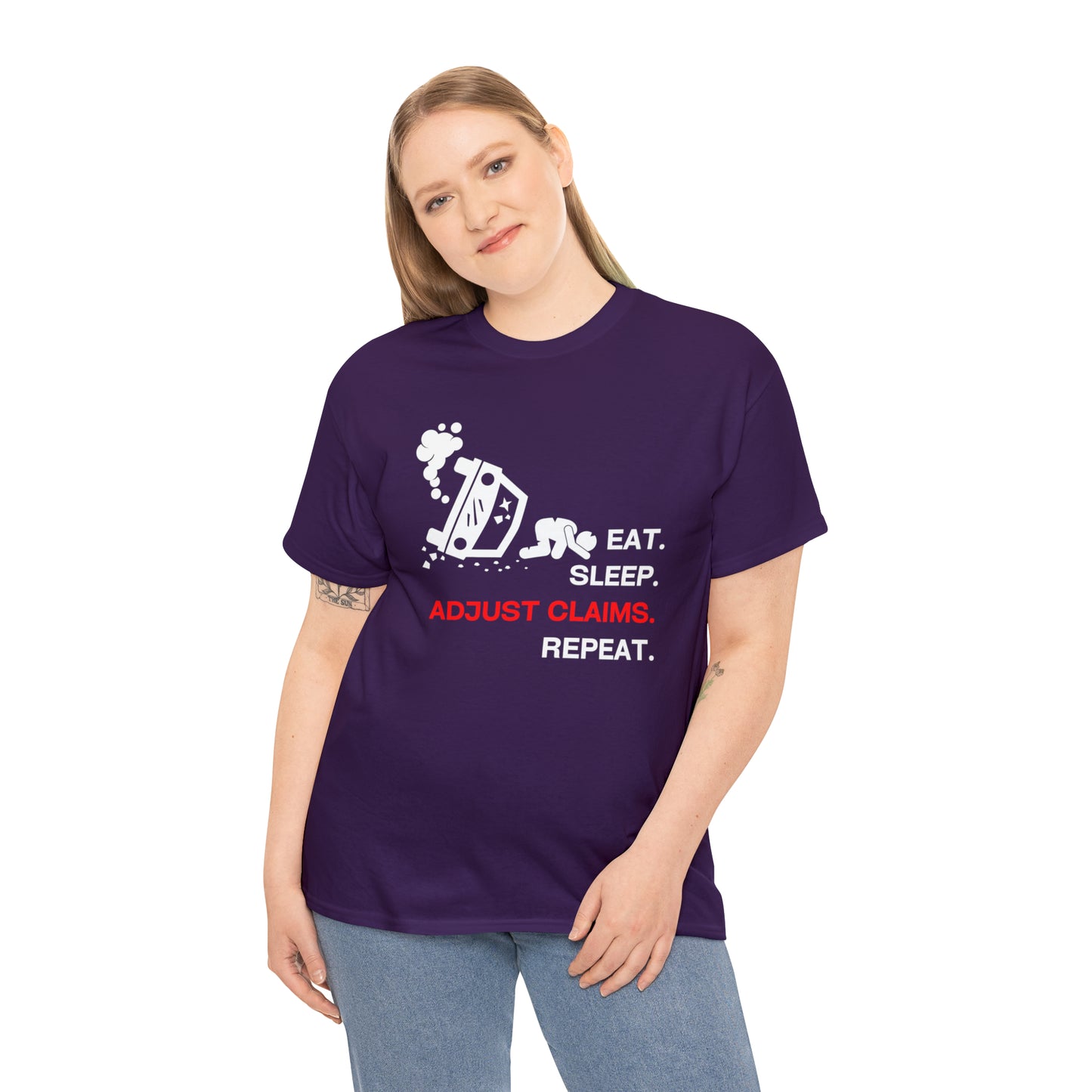 Claims Adjuster (Car Flip/Driver/White) Unisex Heavy Cotton Tee