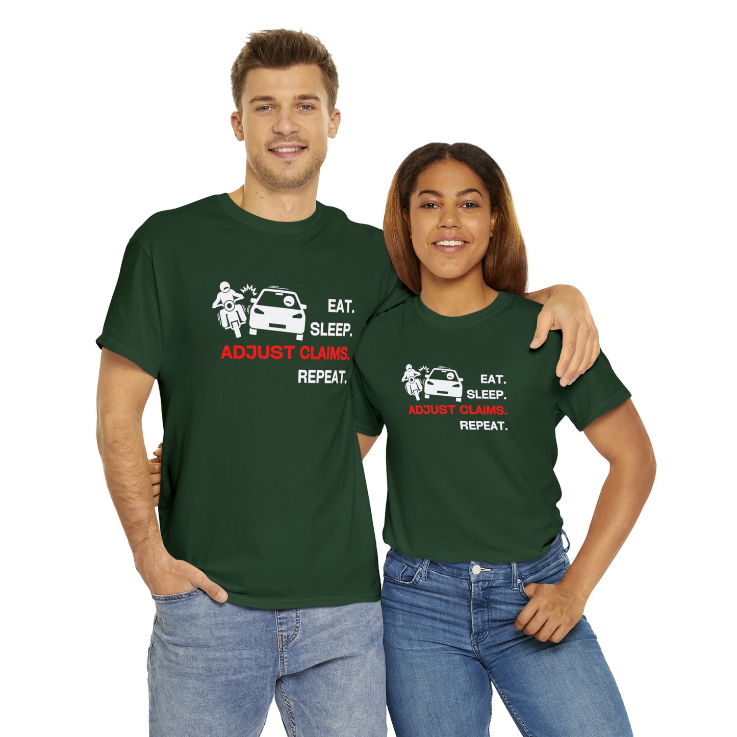 Claims Adjuster (Motorcyclist / Car / White) Unisex Heavy Cotton Tee