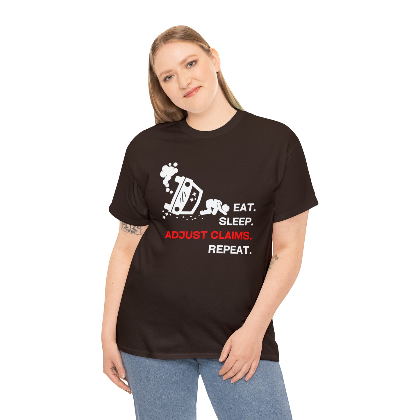 Claims Adjuster (Car Flip/Driver/White) Unisex Heavy Cotton Tee