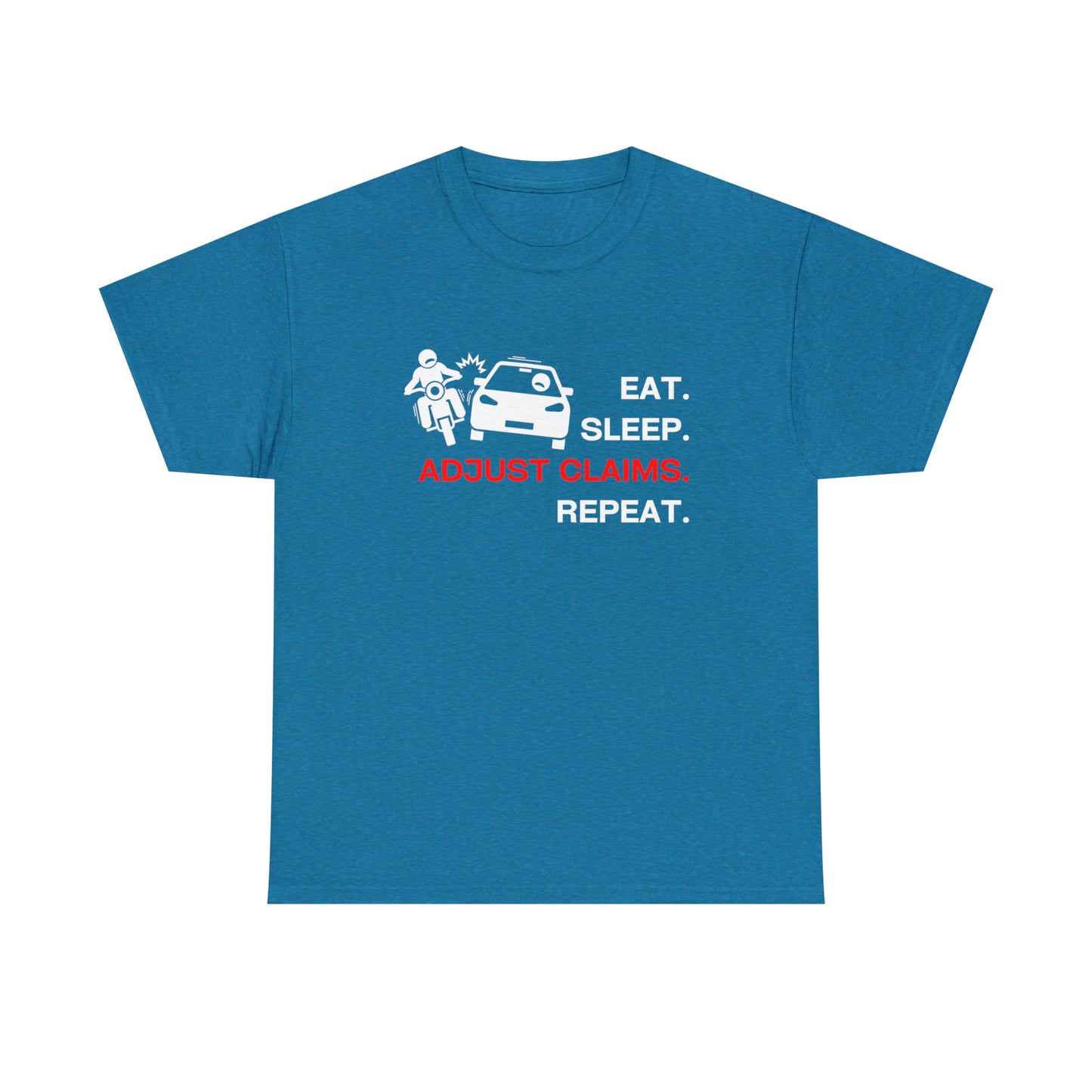 Claims Adjuster (Motorcyclist / Car / White) Unisex Heavy Cotton Tee