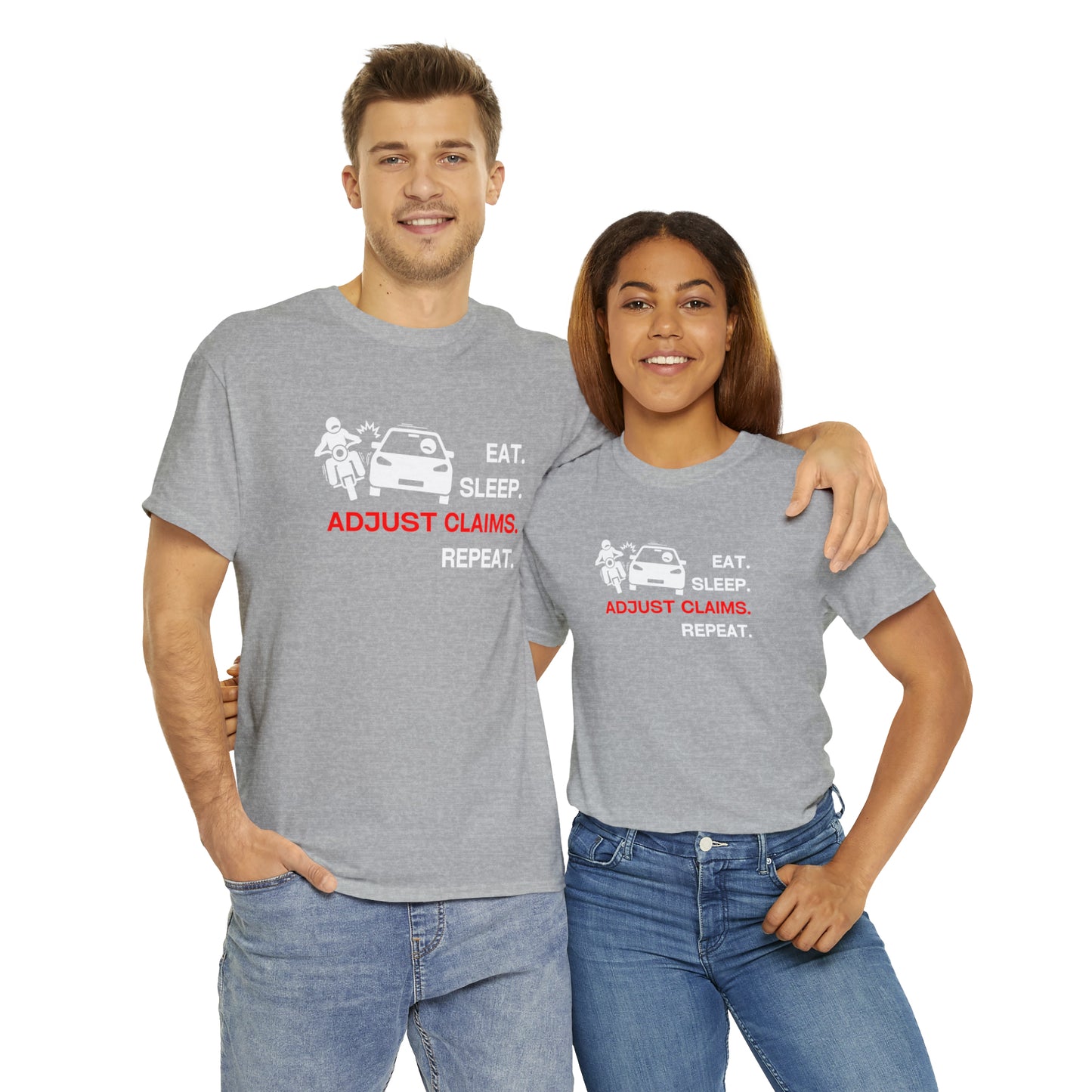 Claims Adjuster (Motorcyclist / Car / White) Unisex Heavy Cotton Tee