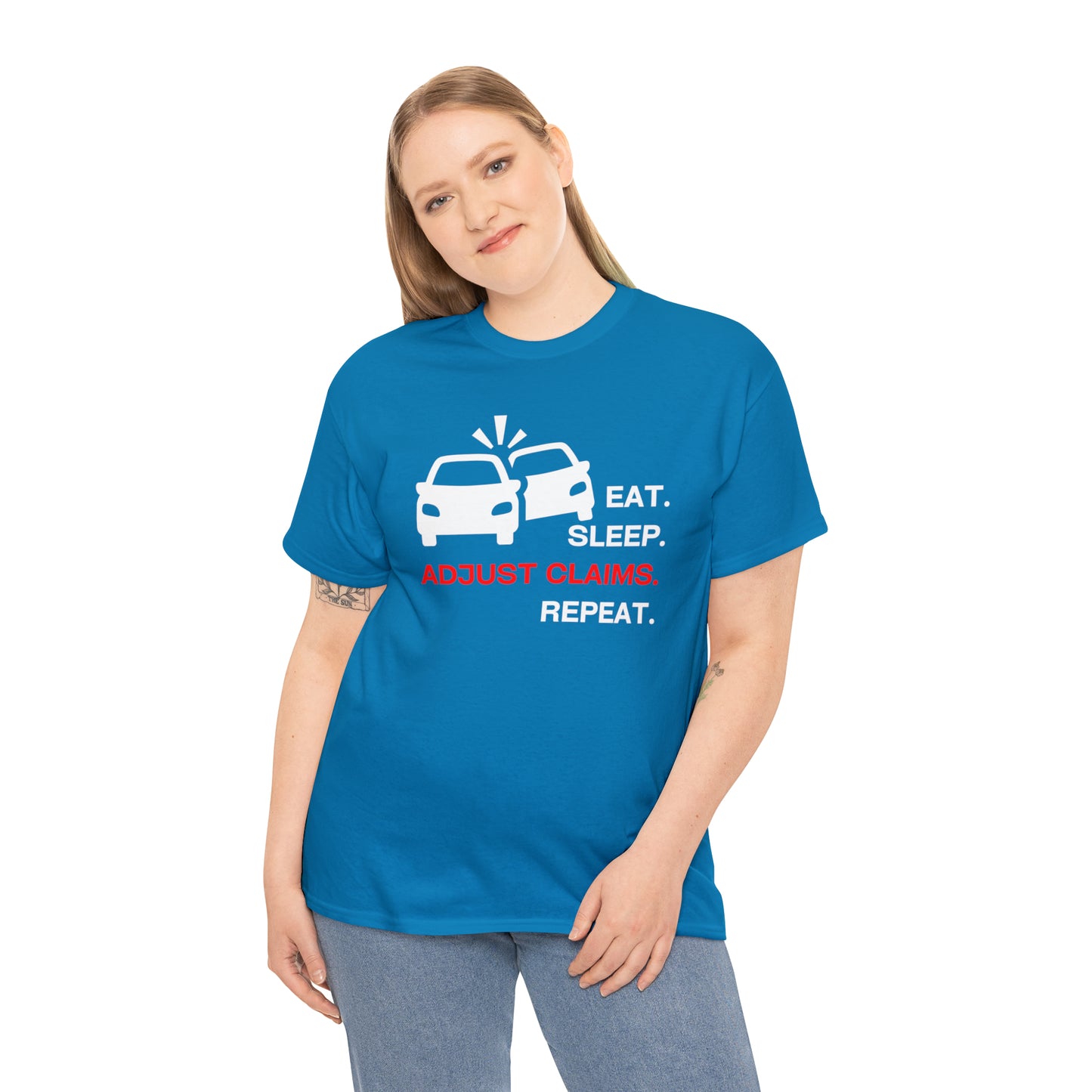 Claims Adjuster (Double Car/ White Print) Unisex Heavy Cotton Tee