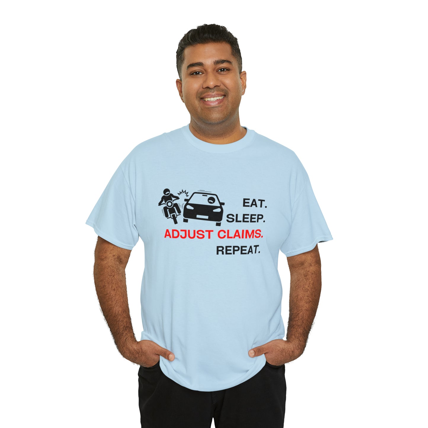 Claims Adjuster (Motorcyclist / Car / Black) Unisex Heavy Cotton Tee