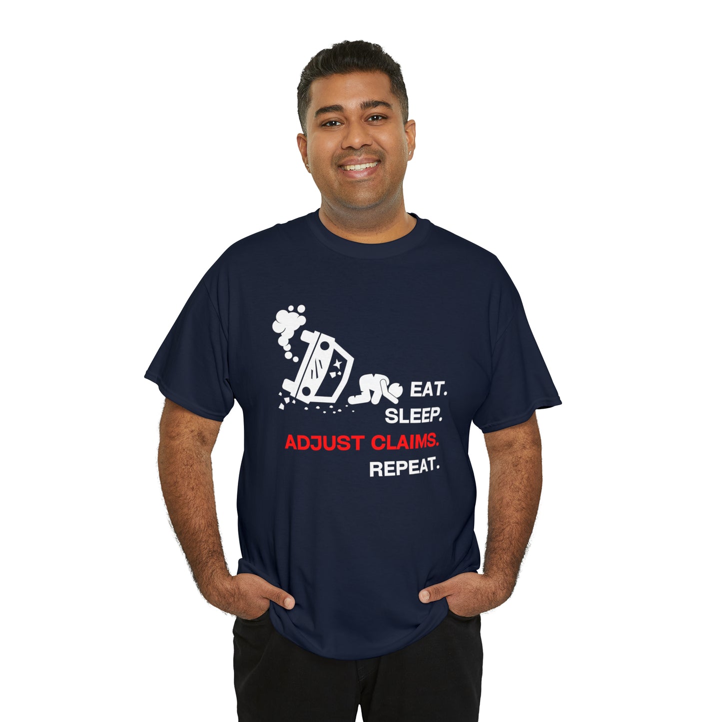 Claims Adjuster (Car Flip/Driver/White) Unisex Heavy Cotton Tee