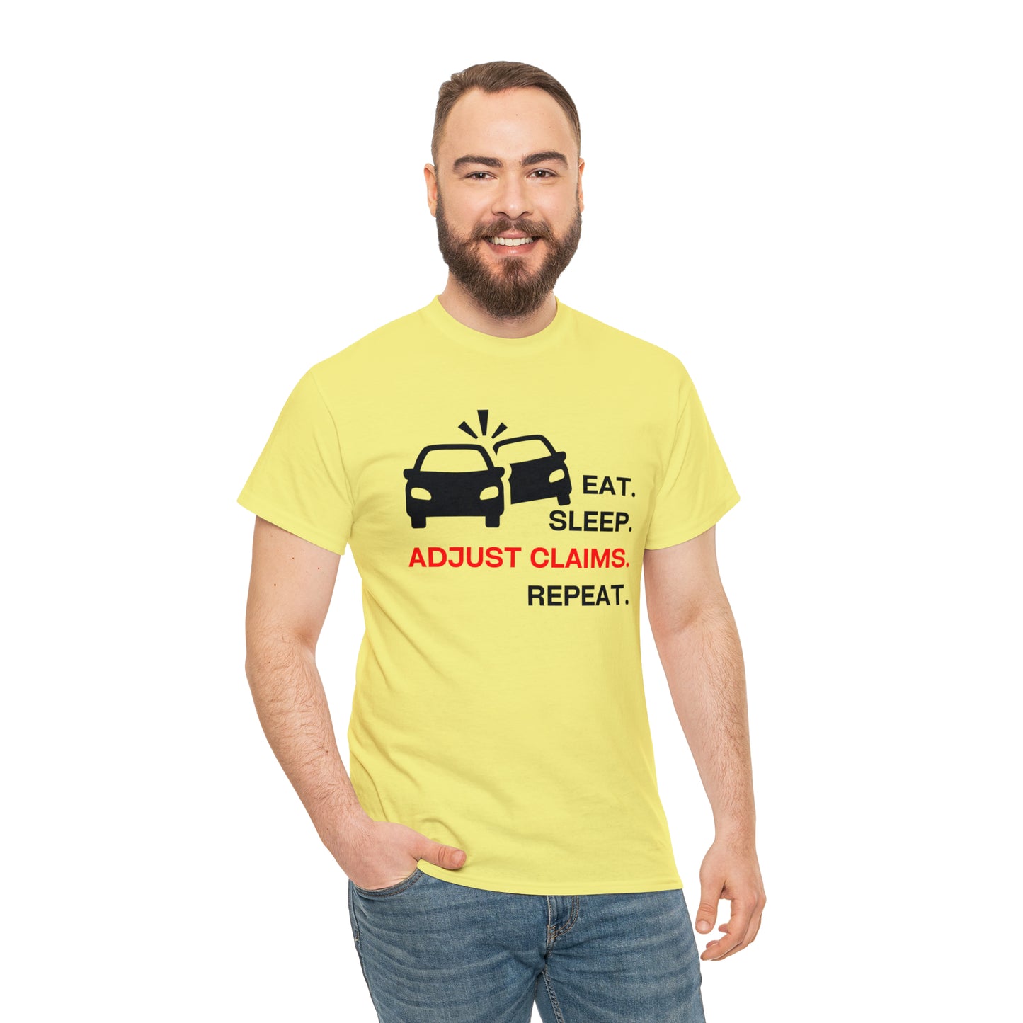 Claims Adjuster (Double Car/ Black Print) Unisex Heavy Cotton Tee