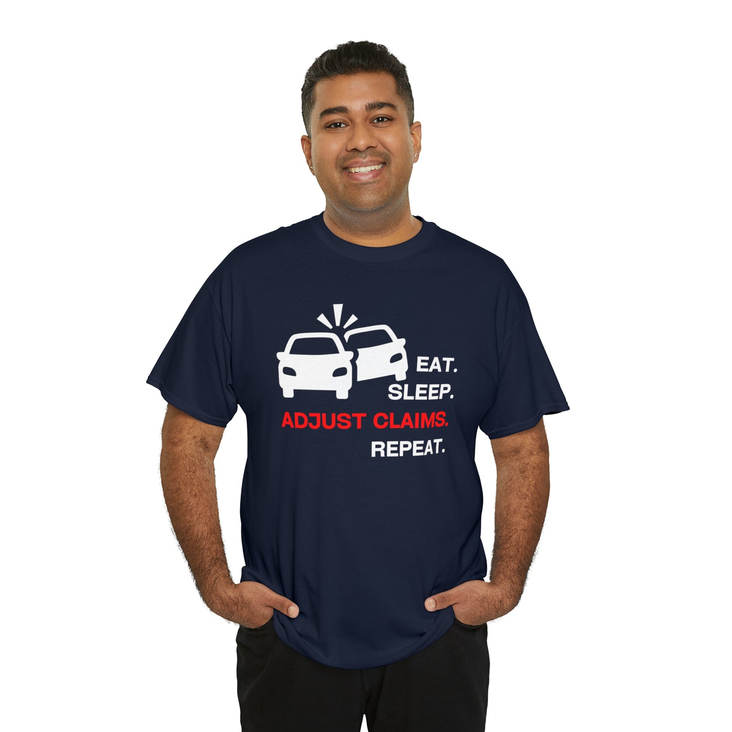 Claims Adjuster (Double Car/ White Print) Unisex Heavy Cotton Tee