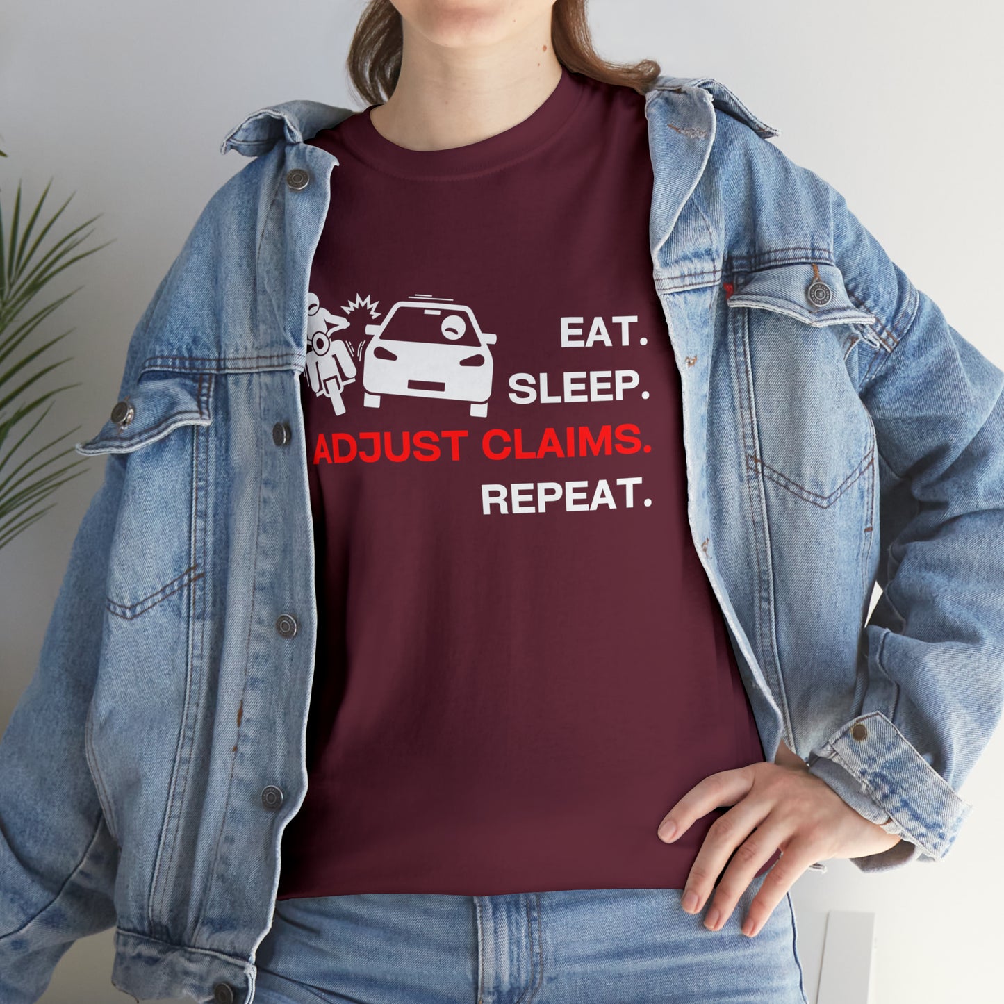 Claims Adjuster (Motorcyclist / Car / White) Unisex Heavy Cotton Tee
