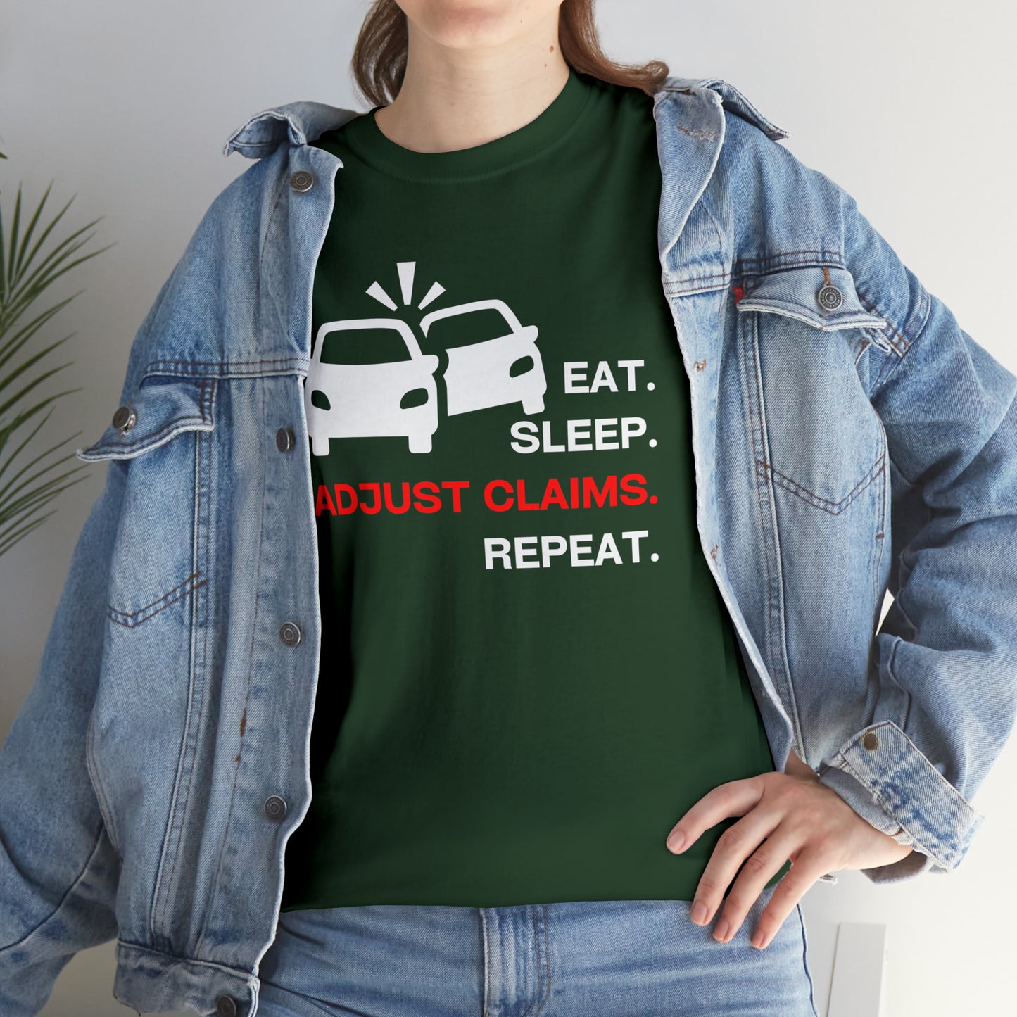 Claims Adjuster (Double Car/ White Print) Unisex Heavy Cotton Tee