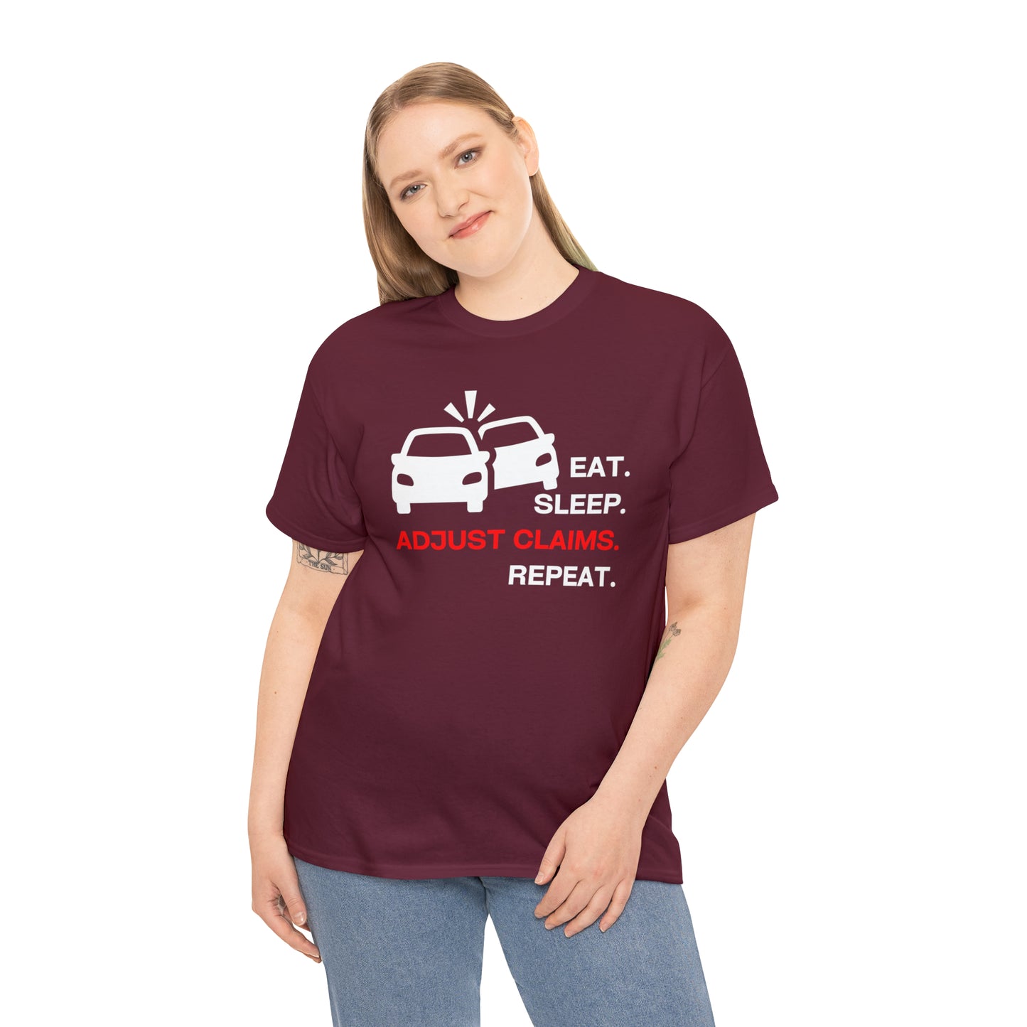 Claims Adjuster (Double Car/ White Print) Unisex Heavy Cotton Tee
