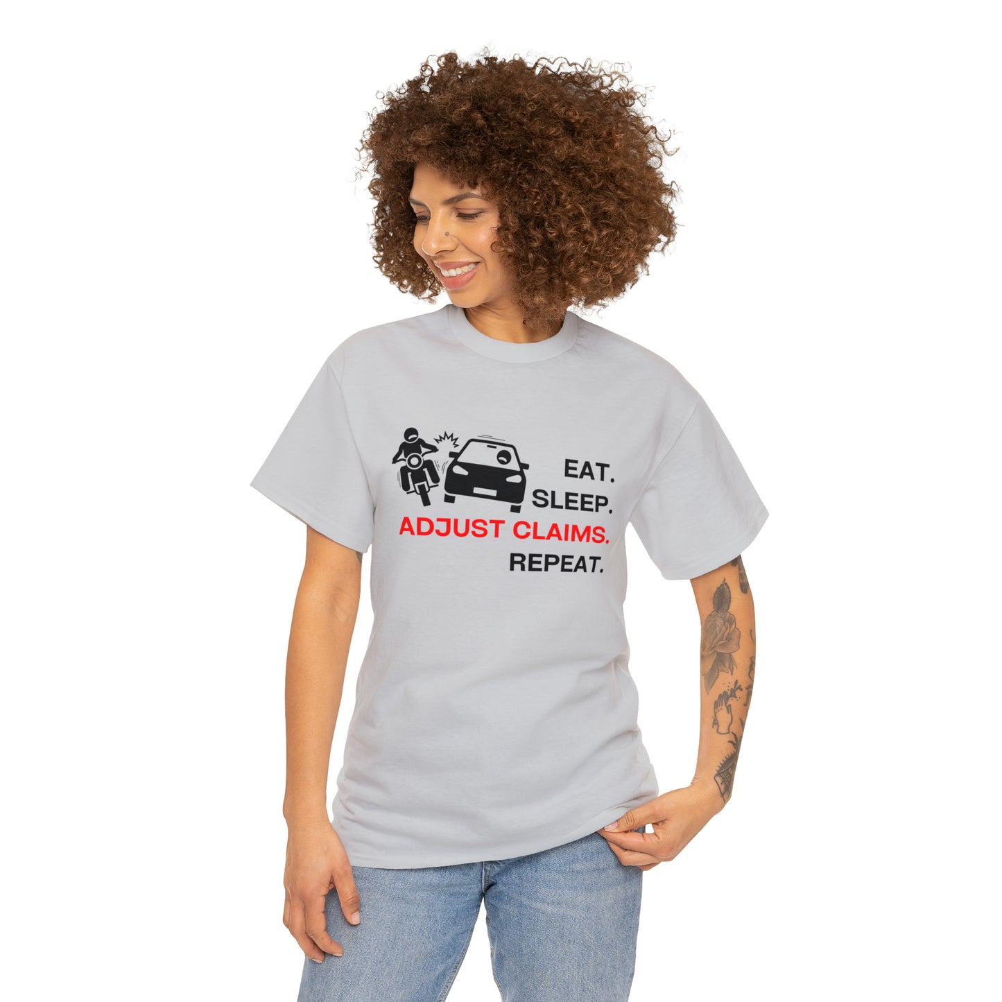 Claims Adjuster (Motorcyclist / Car / Black) Unisex Heavy Cotton Tee