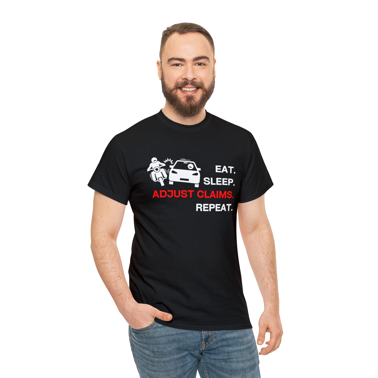 Claims Adjuster (Motorcyclist / Car / White) Unisex Heavy Cotton Tee