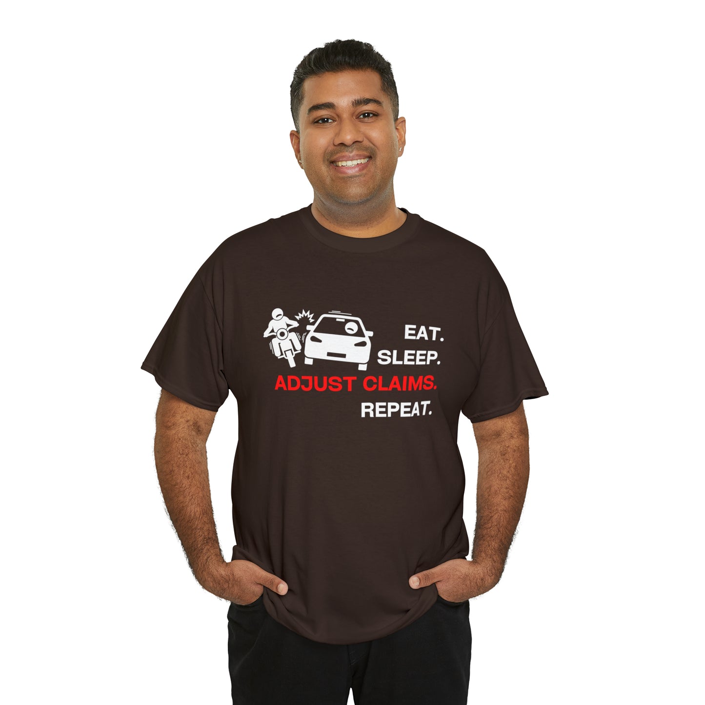 Claims Adjuster (Motorcyclist / Car / White) Unisex Heavy Cotton Tee