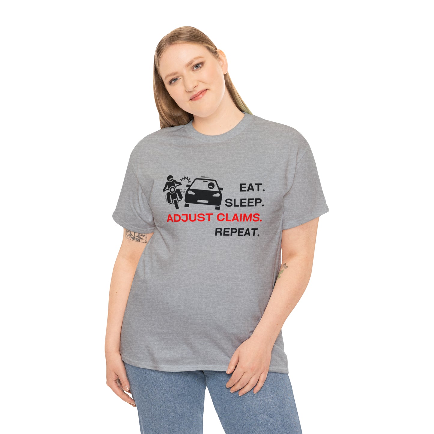 Claims Adjuster (Motorcyclist / Car / Black) Unisex Heavy Cotton Tee