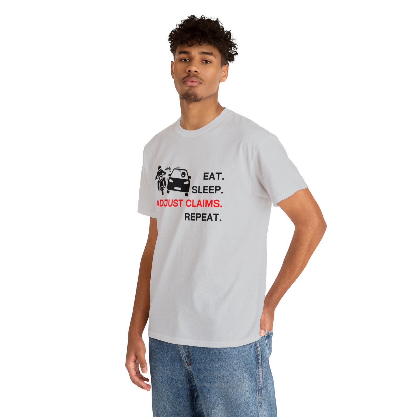 Claims Adjuster (Motorcyclist / Car / Black) Unisex Heavy Cotton Tee