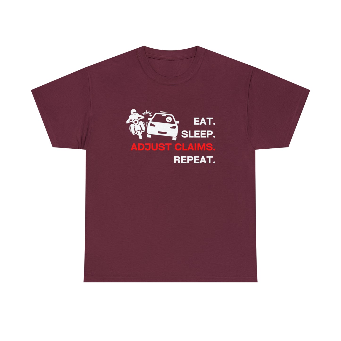 Claims Adjuster (Motorcyclist / Car / White) Unisex Heavy Cotton Tee