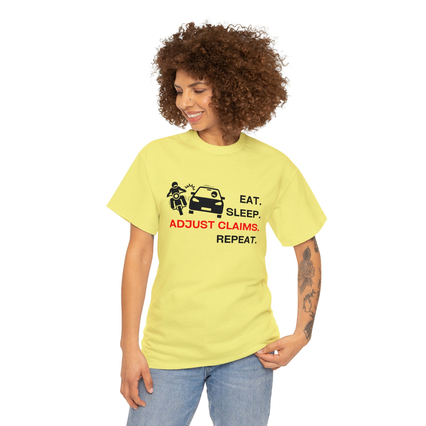 Claims Adjuster (Motorcyclist / Car / Black) Unisex Heavy Cotton Tee
