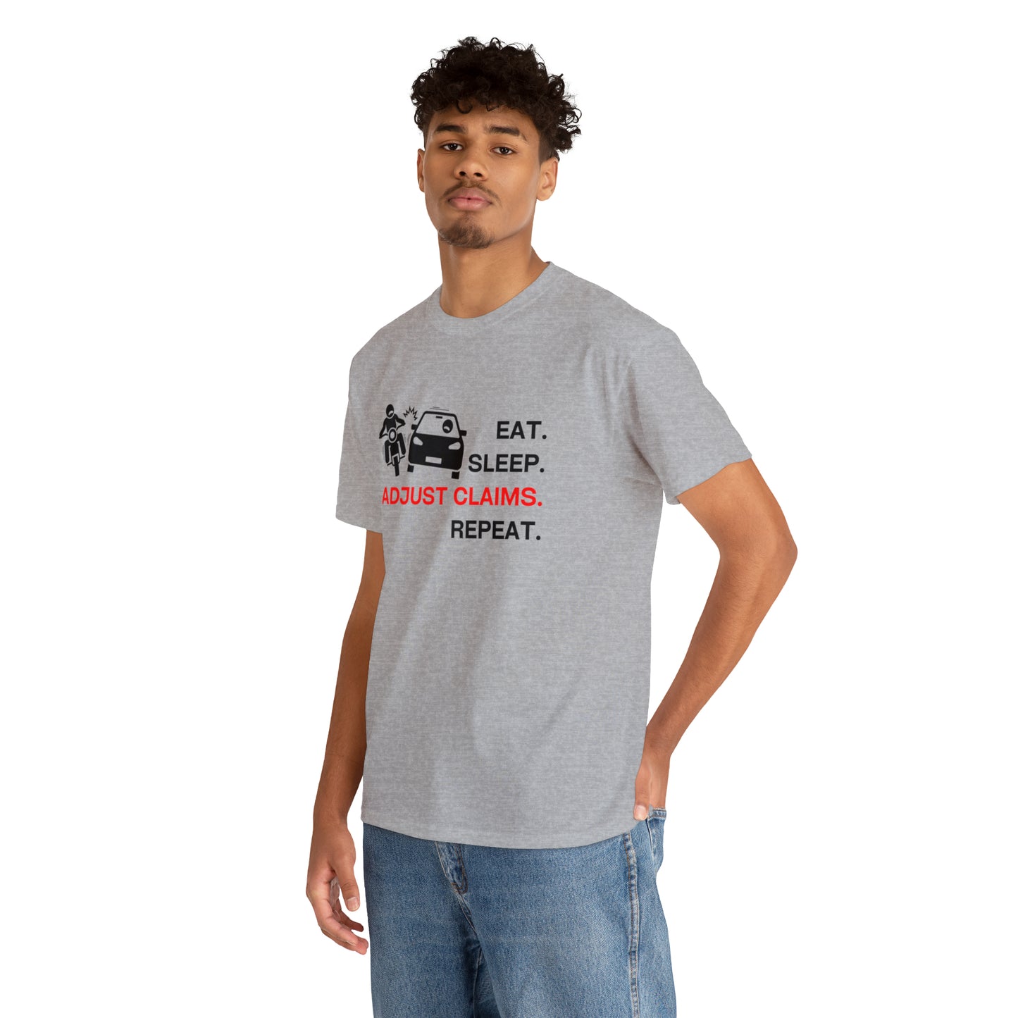 Claims Adjuster (Motorcyclist / Car / Black) Unisex Heavy Cotton Tee