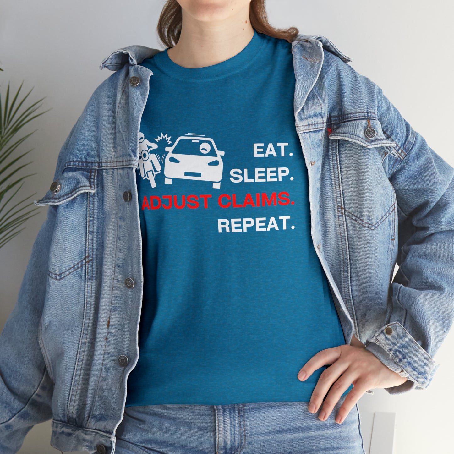 Claims Adjuster (Motorcyclist / Car / White) Unisex Heavy Cotton Tee
