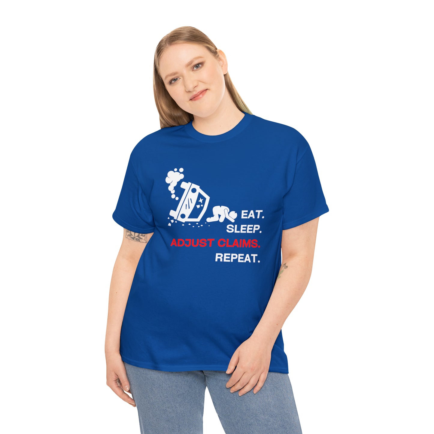 Claims Adjuster (Car Flip/Driver/White) Unisex Heavy Cotton Tee