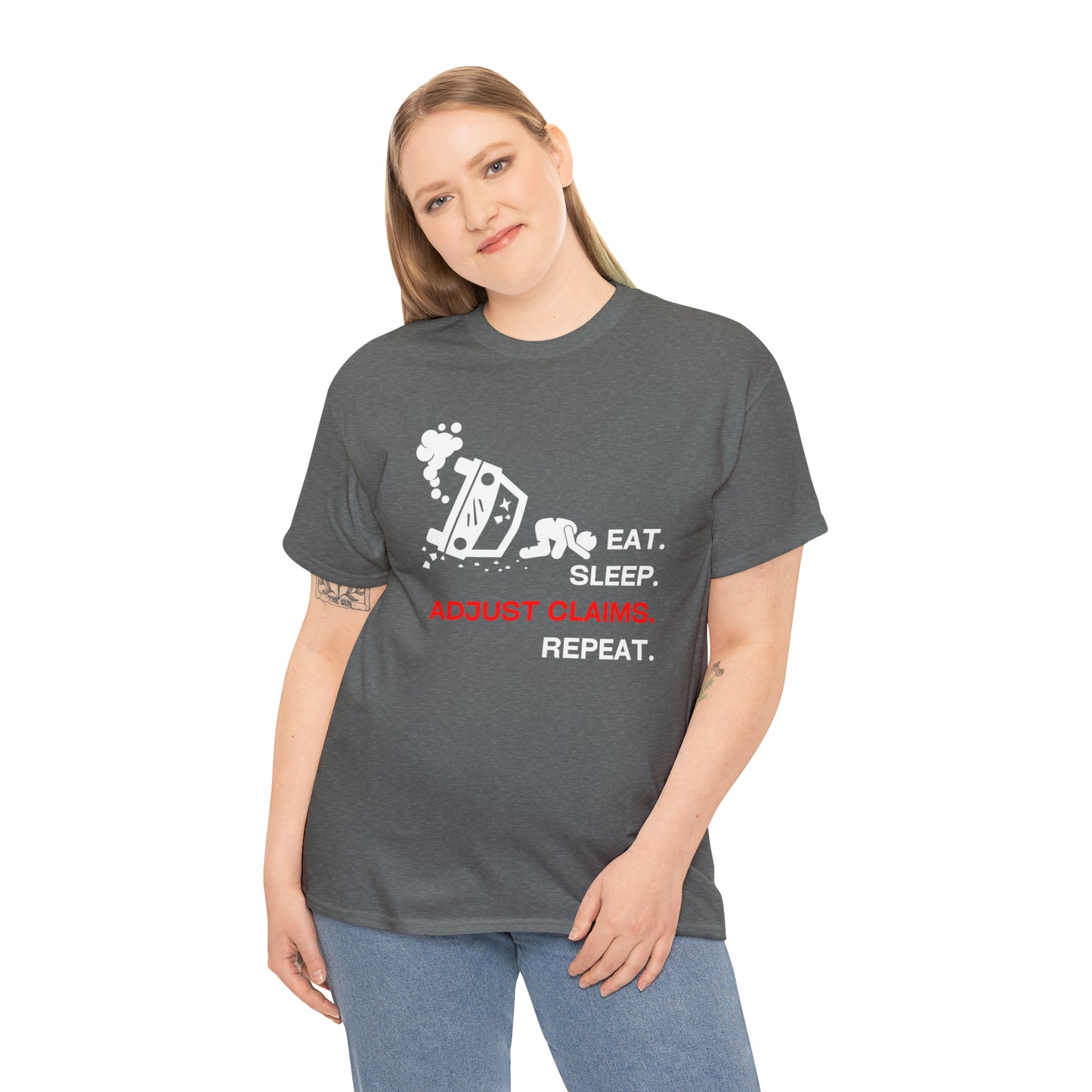 Claims Adjuster (Car Flip/Driver/White) Unisex Heavy Cotton Tee