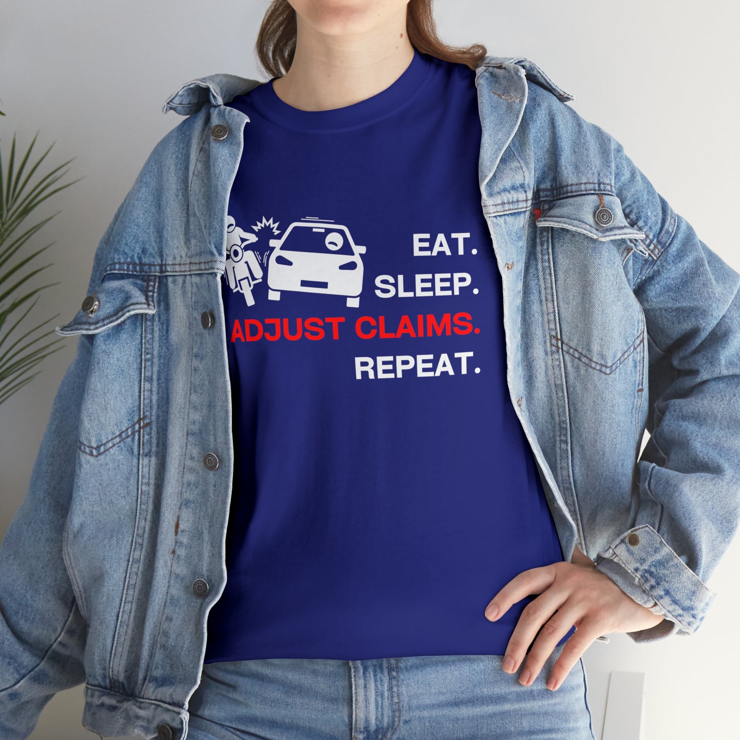 Claims Adjuster (Motorcyclist / Car / White) Unisex Heavy Cotton Tee