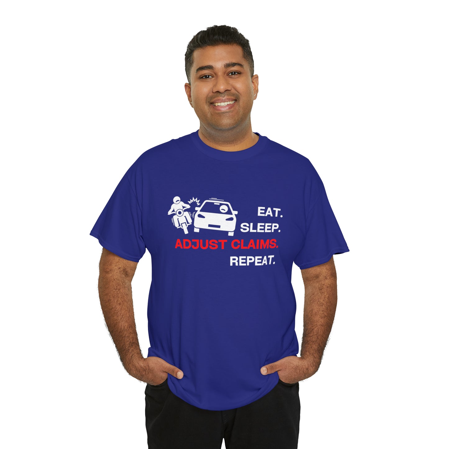 Claims Adjuster (Motorcyclist / Car / White) Unisex Heavy Cotton Tee