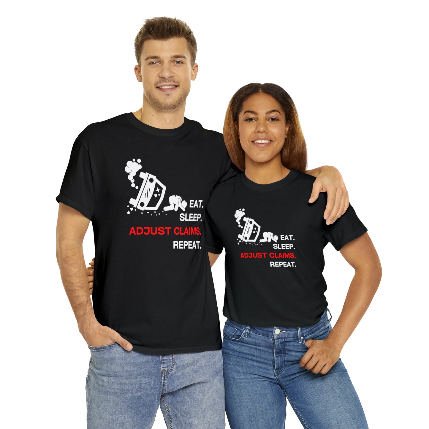 Claims Adjuster (Car Flip/Driver/White) Unisex Heavy Cotton Tee