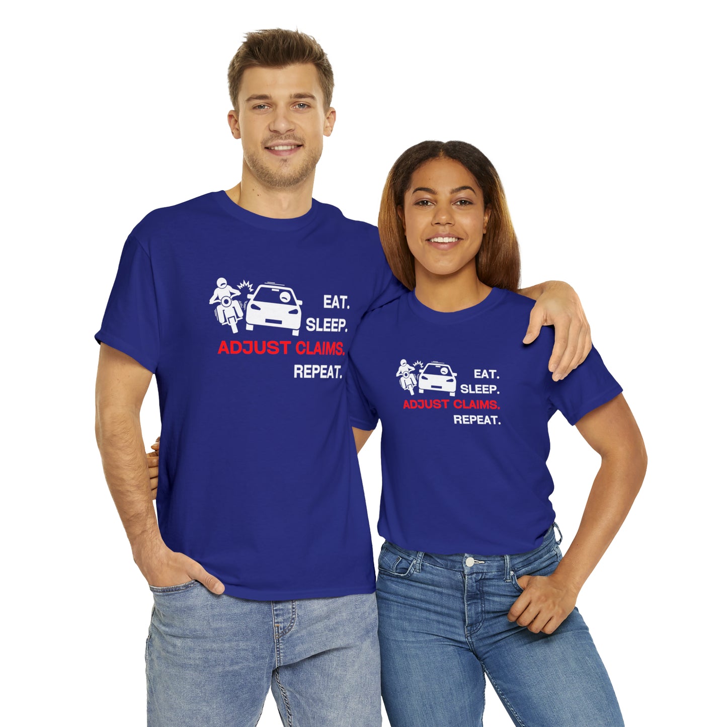 Claims Adjuster (Motorcyclist / Car / White) Unisex Heavy Cotton Tee