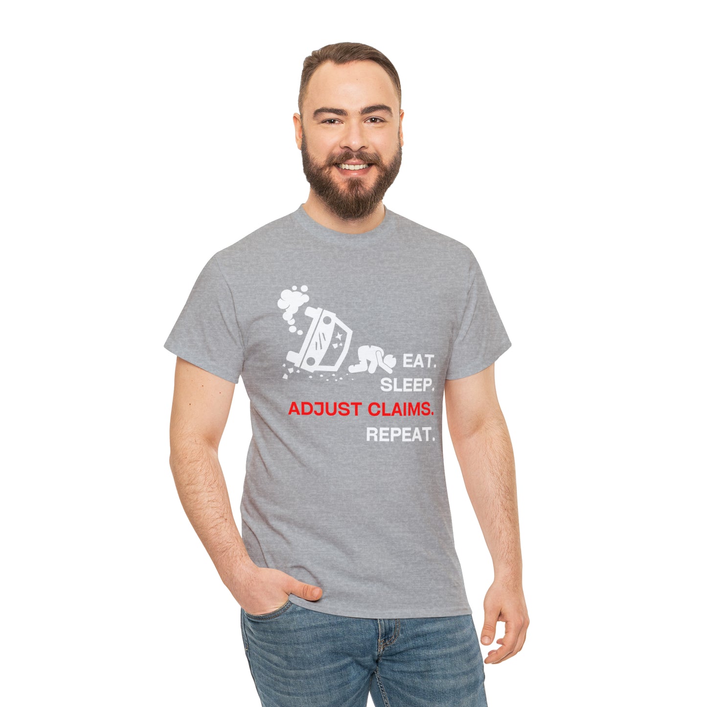 Claims Adjuster (Car Flip/Driver/White) Unisex Heavy Cotton Tee