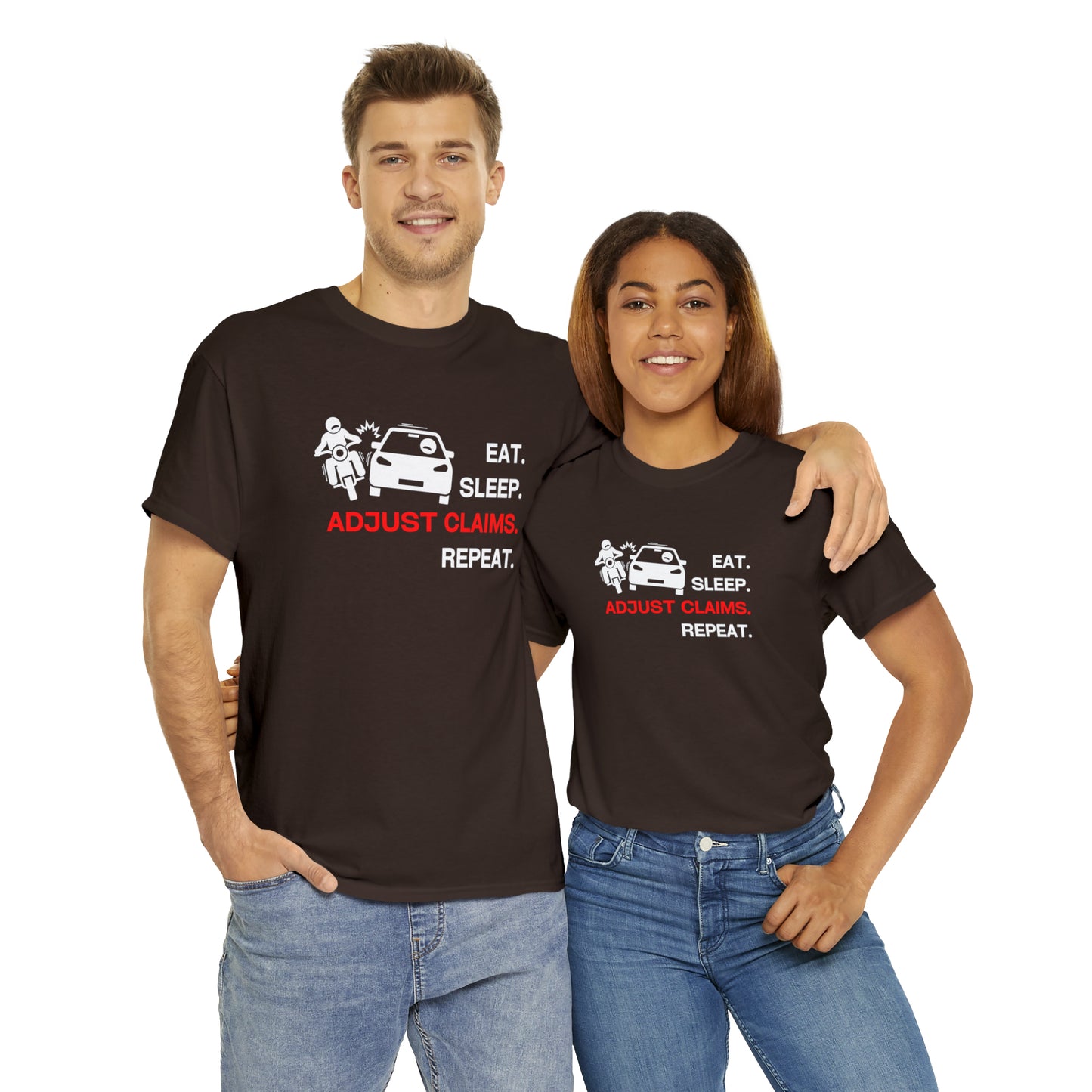 Claims Adjuster (Motorcyclist / Car / White) Unisex Heavy Cotton Tee