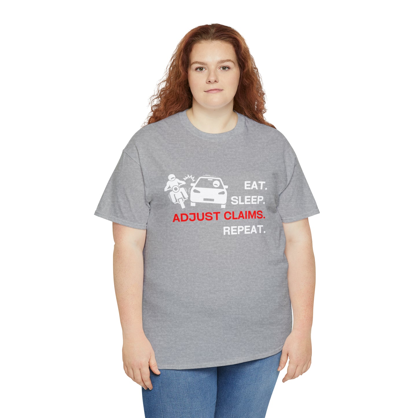Claims Adjuster (Motorcyclist / Car / White) Unisex Heavy Cotton Tee