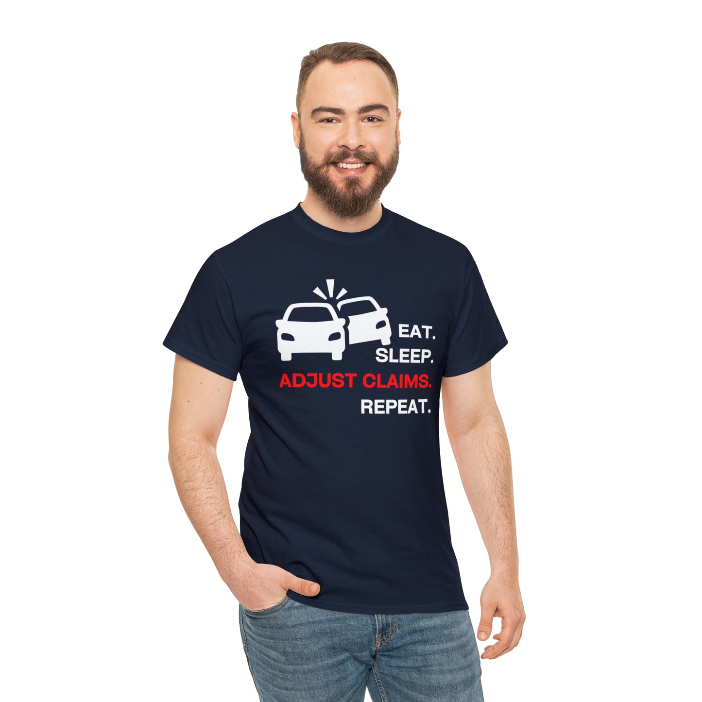 Claims Adjuster (Double Car/ White Print) Unisex Heavy Cotton Tee