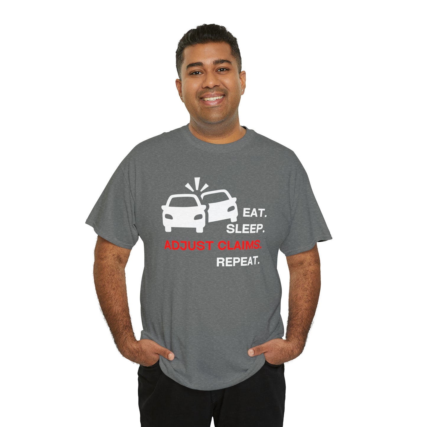 Claims Adjuster (Double Car/ White Print) Unisex Heavy Cotton Tee