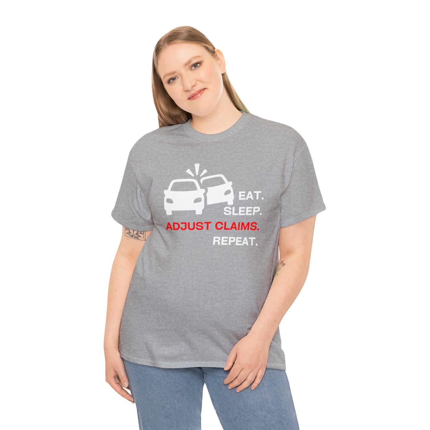 Claims Adjuster (Double Car/ White Print) Unisex Heavy Cotton Tee