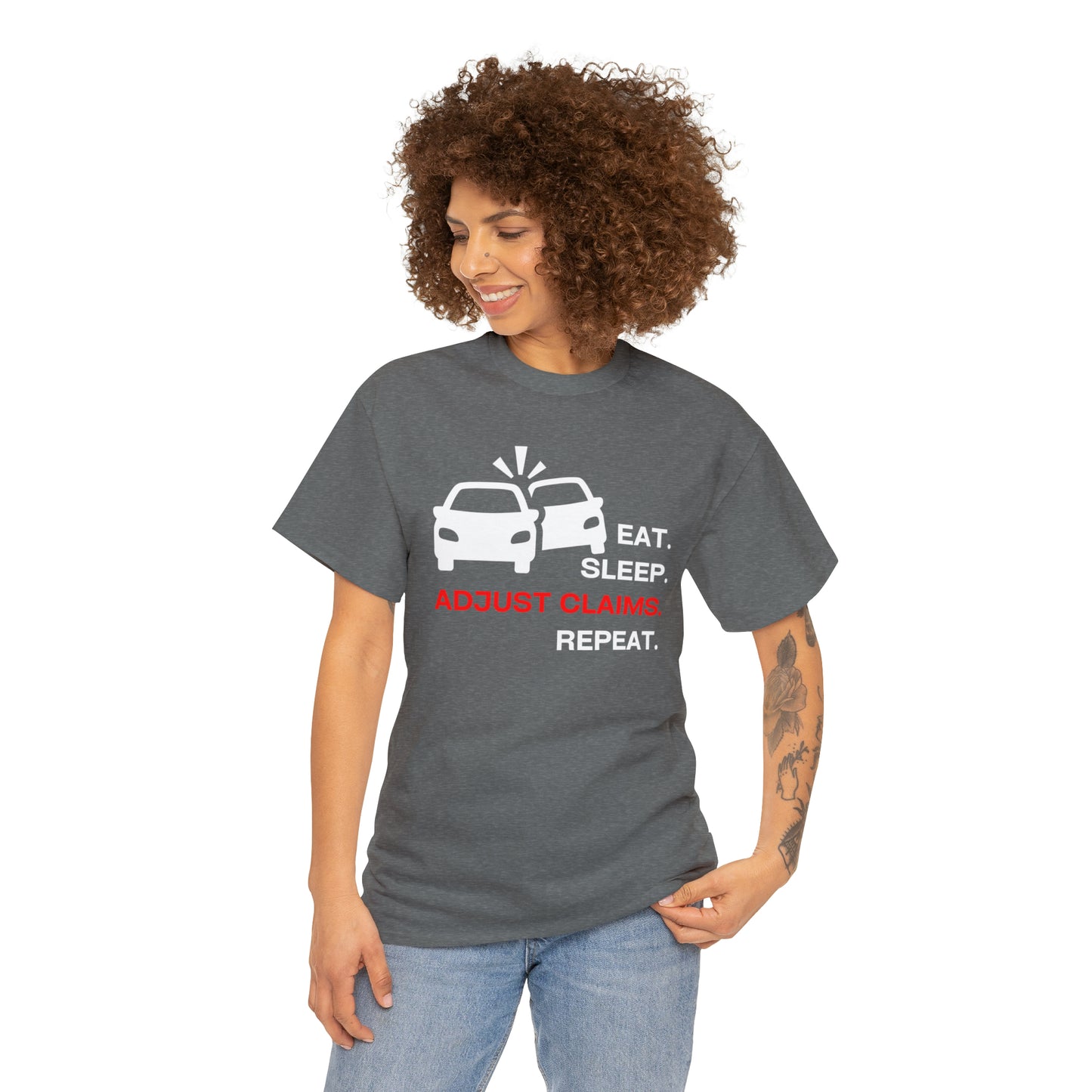 Claims Adjuster (Double Car/ White Print) Unisex Heavy Cotton Tee