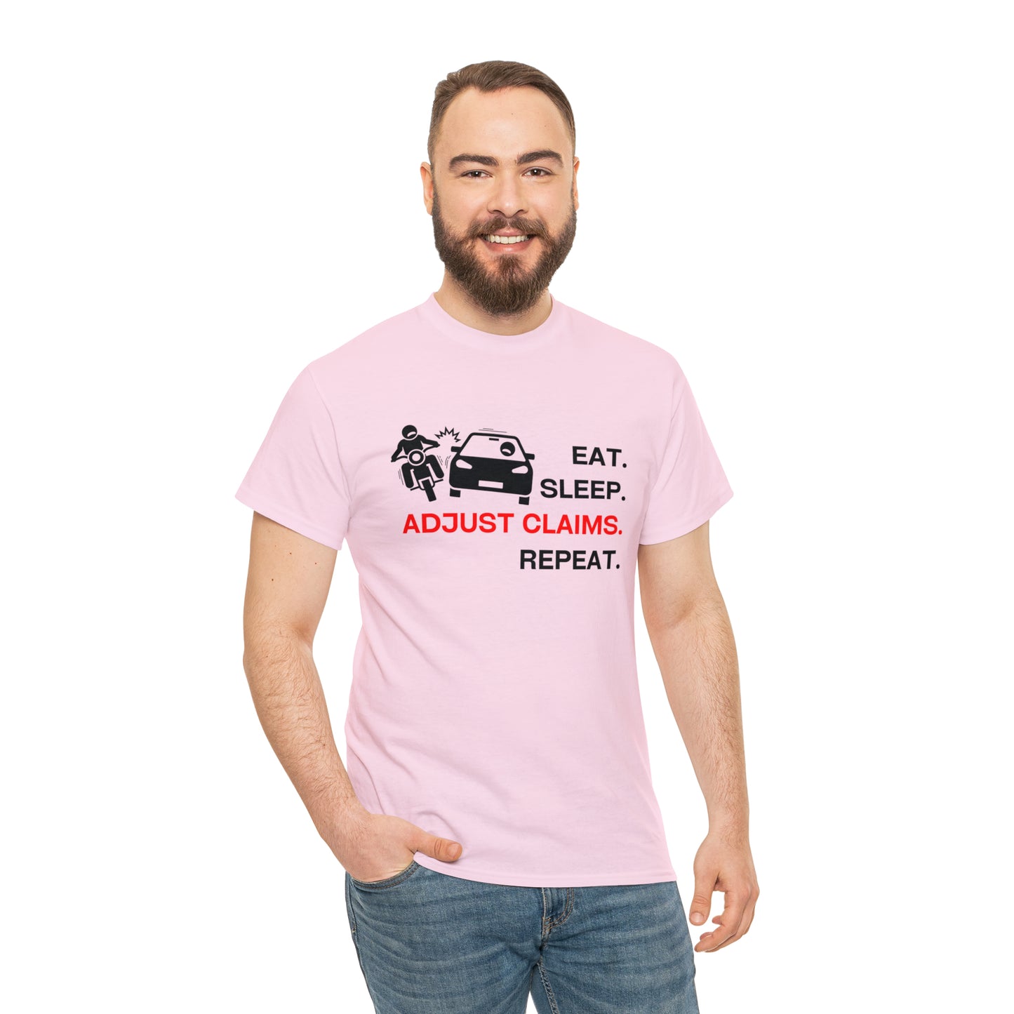 Claims Adjuster (Motorcyclist / Car / Black) Unisex Heavy Cotton Tee