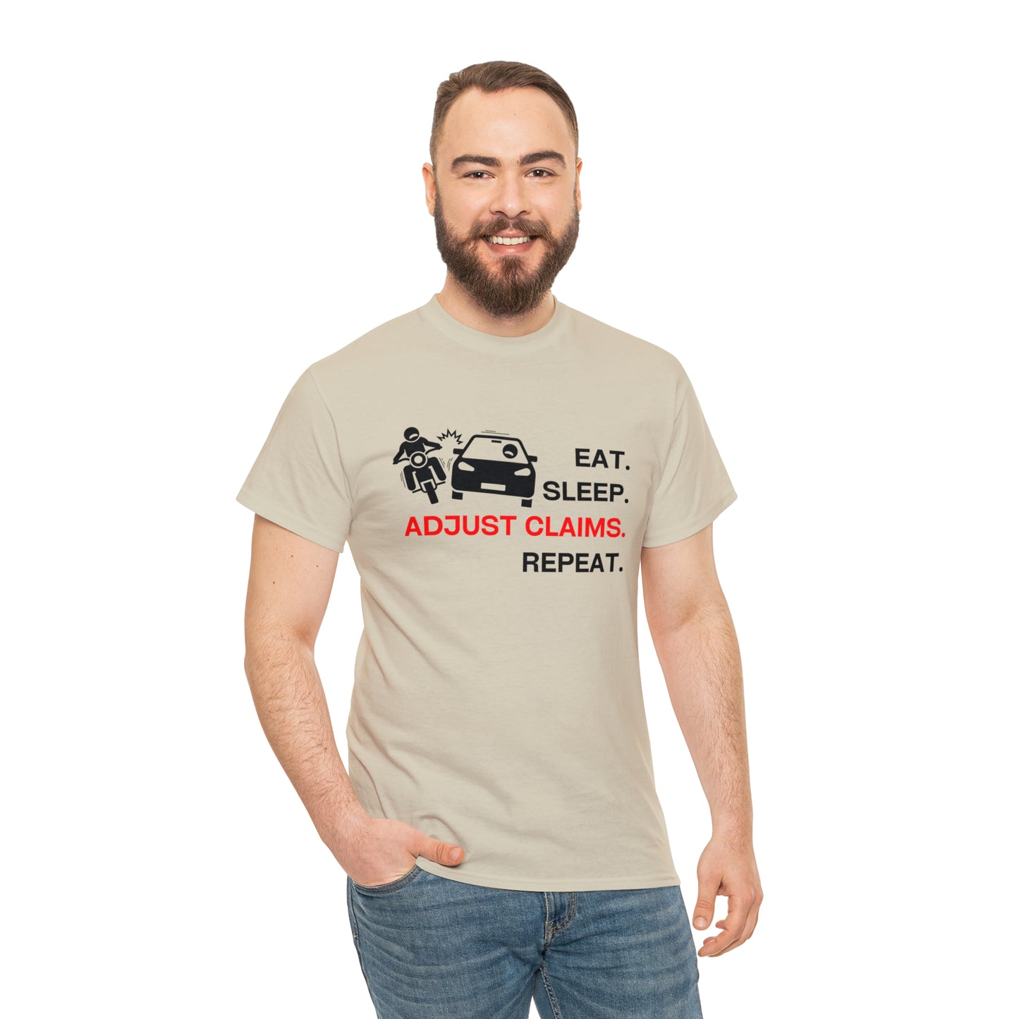 Claims Adjuster (Motorcyclist / Car / Black) Unisex Heavy Cotton Tee