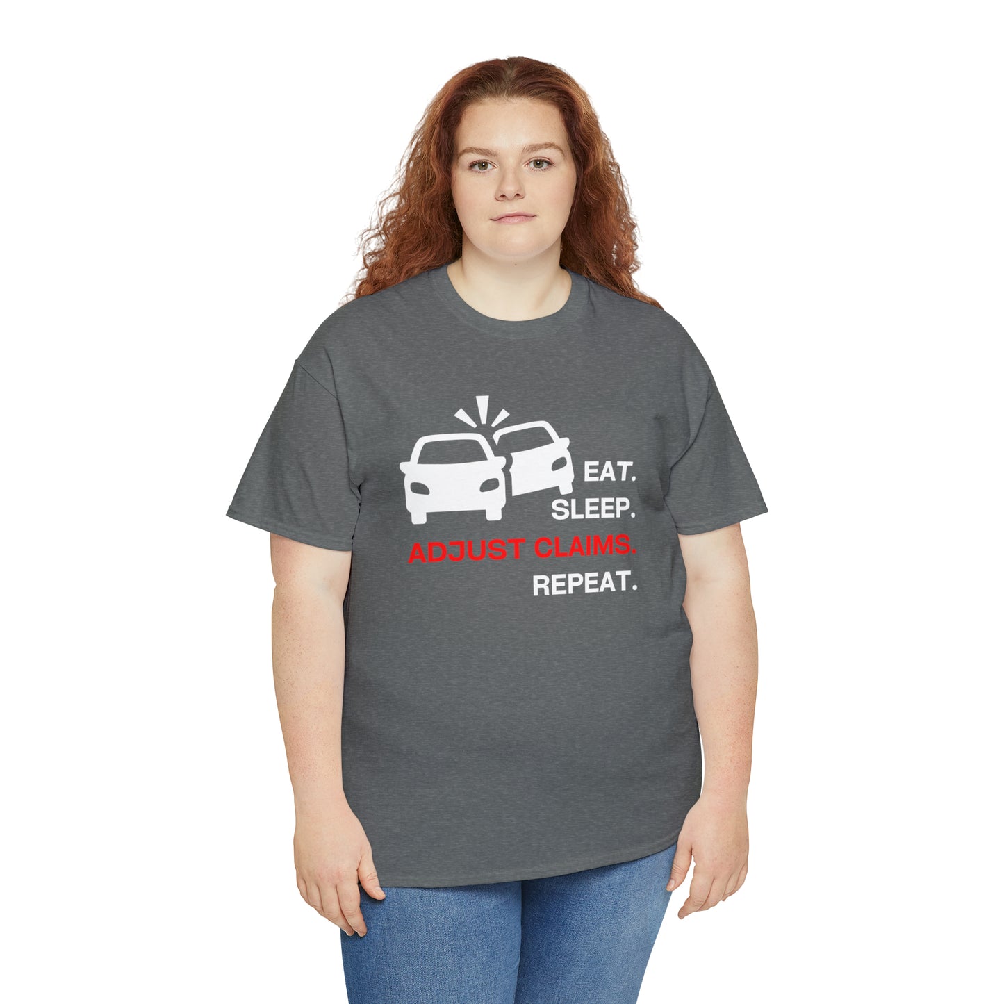 Claims Adjuster (Double Car/ White Print) Unisex Heavy Cotton Tee