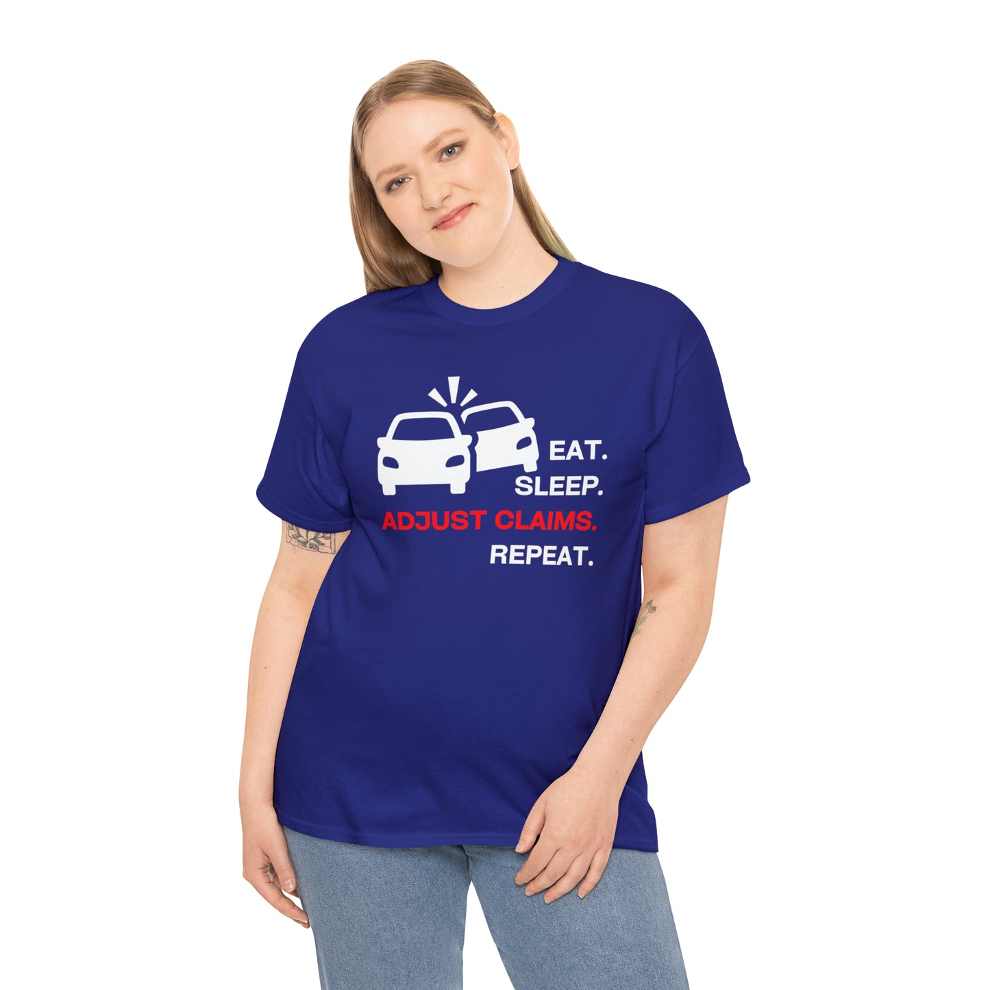 Claims Adjuster (Double Car/ White Print) Unisex Heavy Cotton Tee
