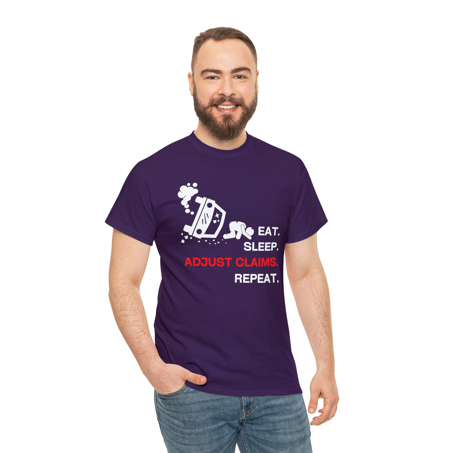 Claims Adjuster (Car Flip/Driver/White) Unisex Heavy Cotton Tee