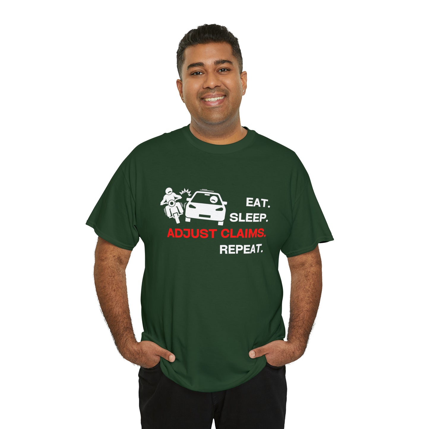 Claims Adjuster (Motorcyclist / Car / White) Unisex Heavy Cotton Tee