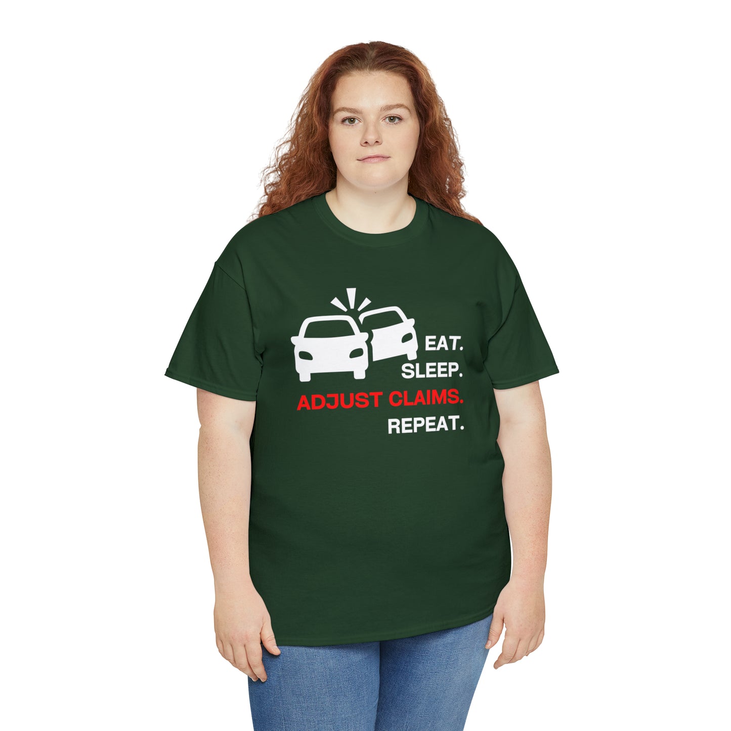 Claims Adjuster (Double Car/ White Print) Unisex Heavy Cotton Tee
