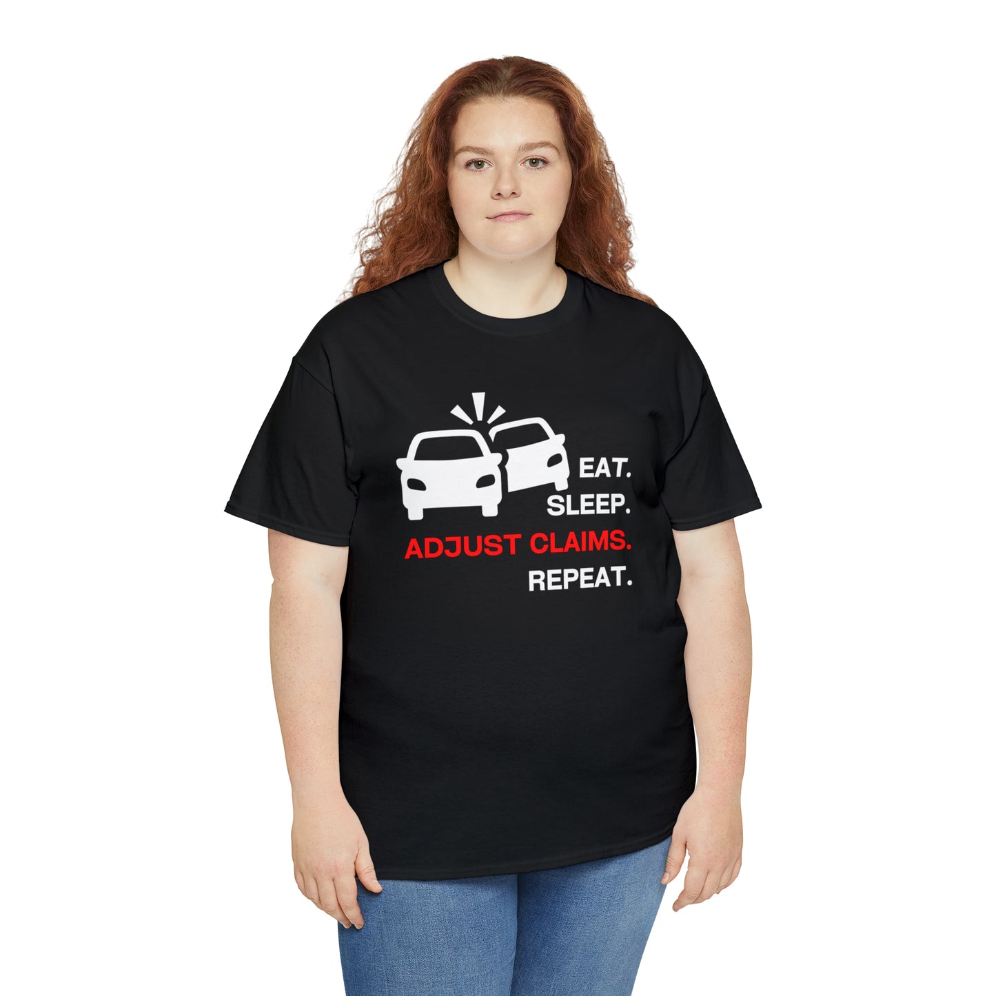 Claims Adjuster (Double Car/ White Print) Unisex Heavy Cotton Tee