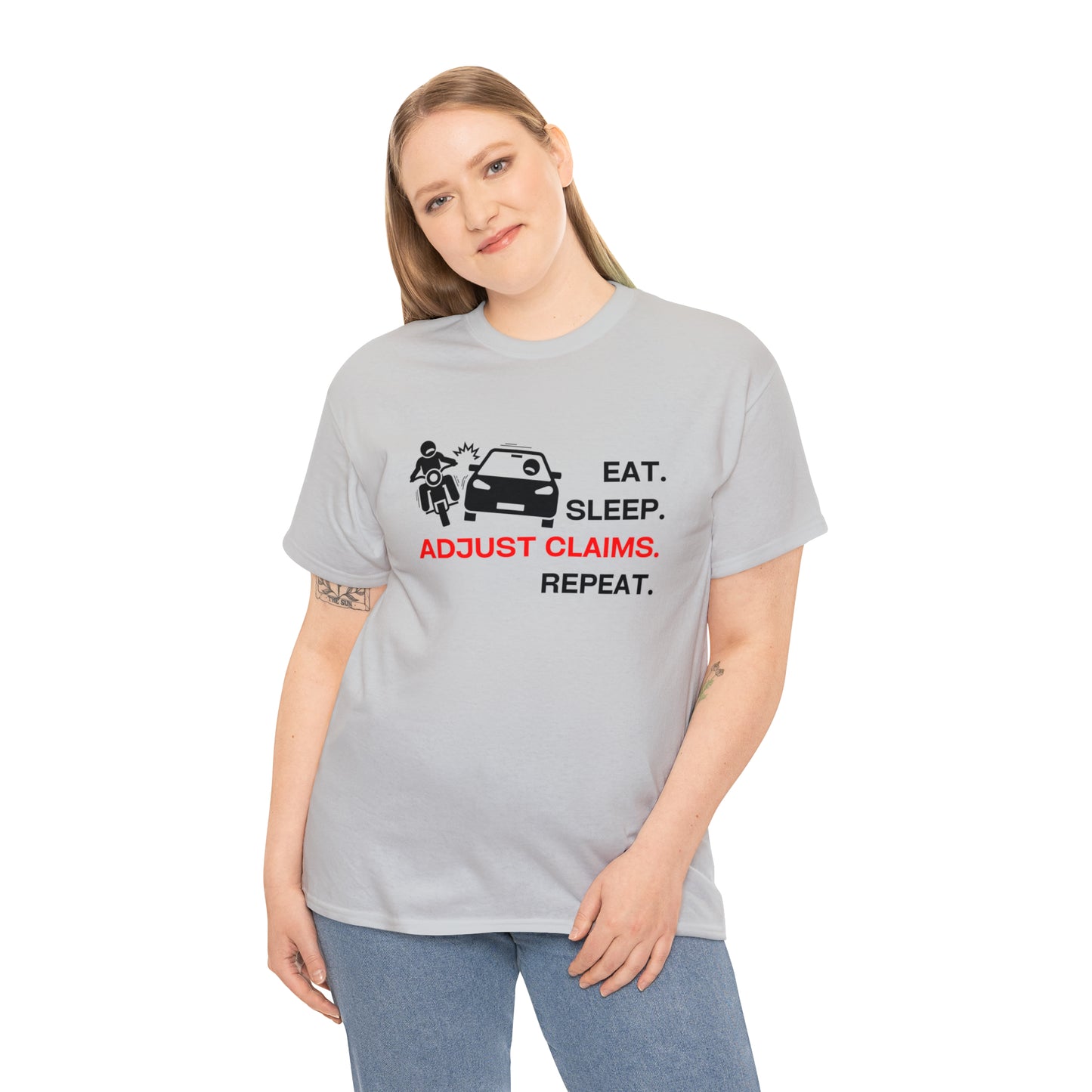 Claims Adjuster (Motorcyclist / Car / Black) Unisex Heavy Cotton Tee
